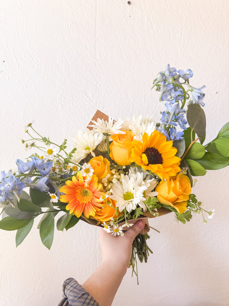 Yellow & Blues - Wrapped Bouquet