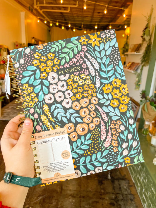 Black Floral Undated Planner