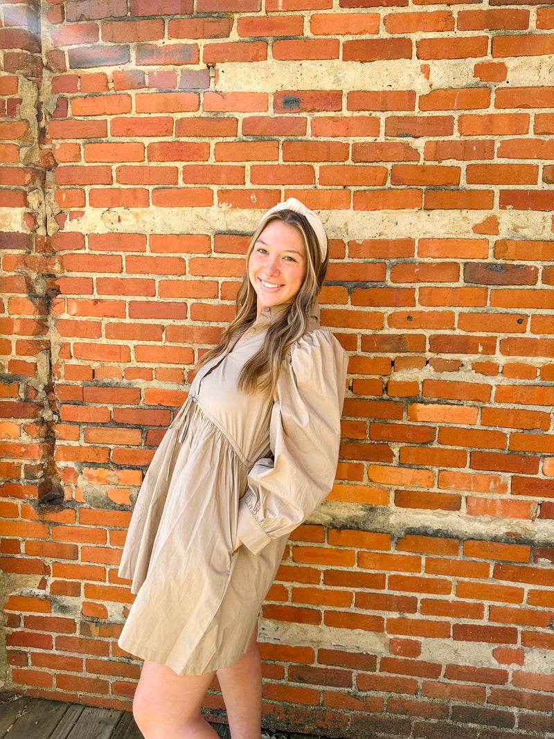 BUTTON DOWN PUFF SLEEVE MINI DRESS