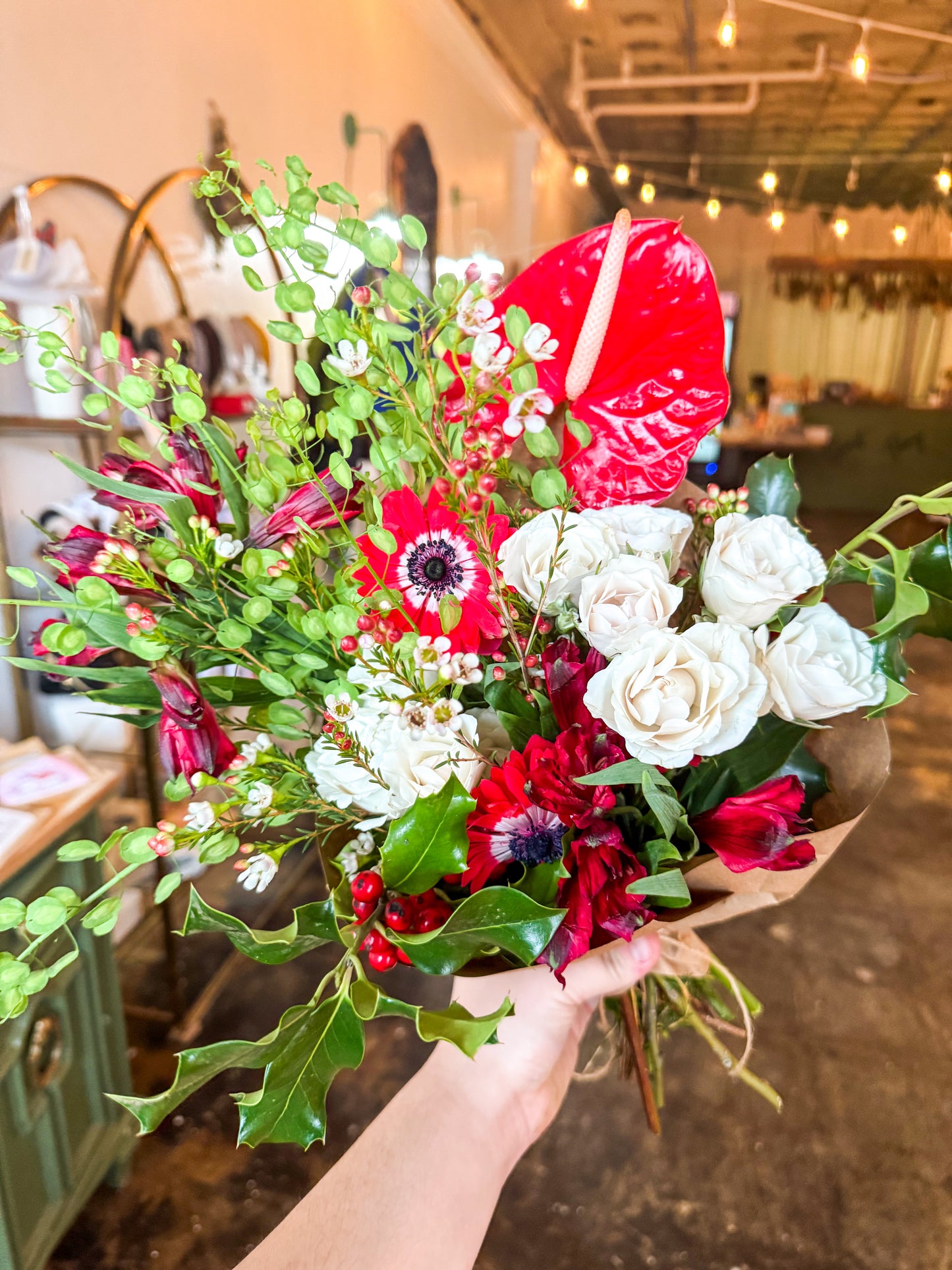 Red & Elegant- Christmas Wrapped Bouquet