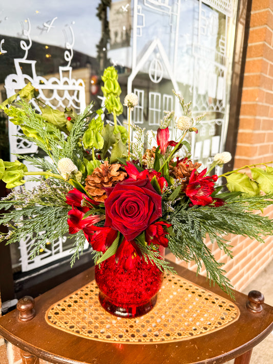 Red & Elegant- Christmas Vase Arrangement