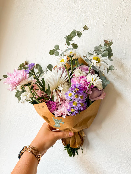 Designer Choice Wrapped arrangement- Purple & White