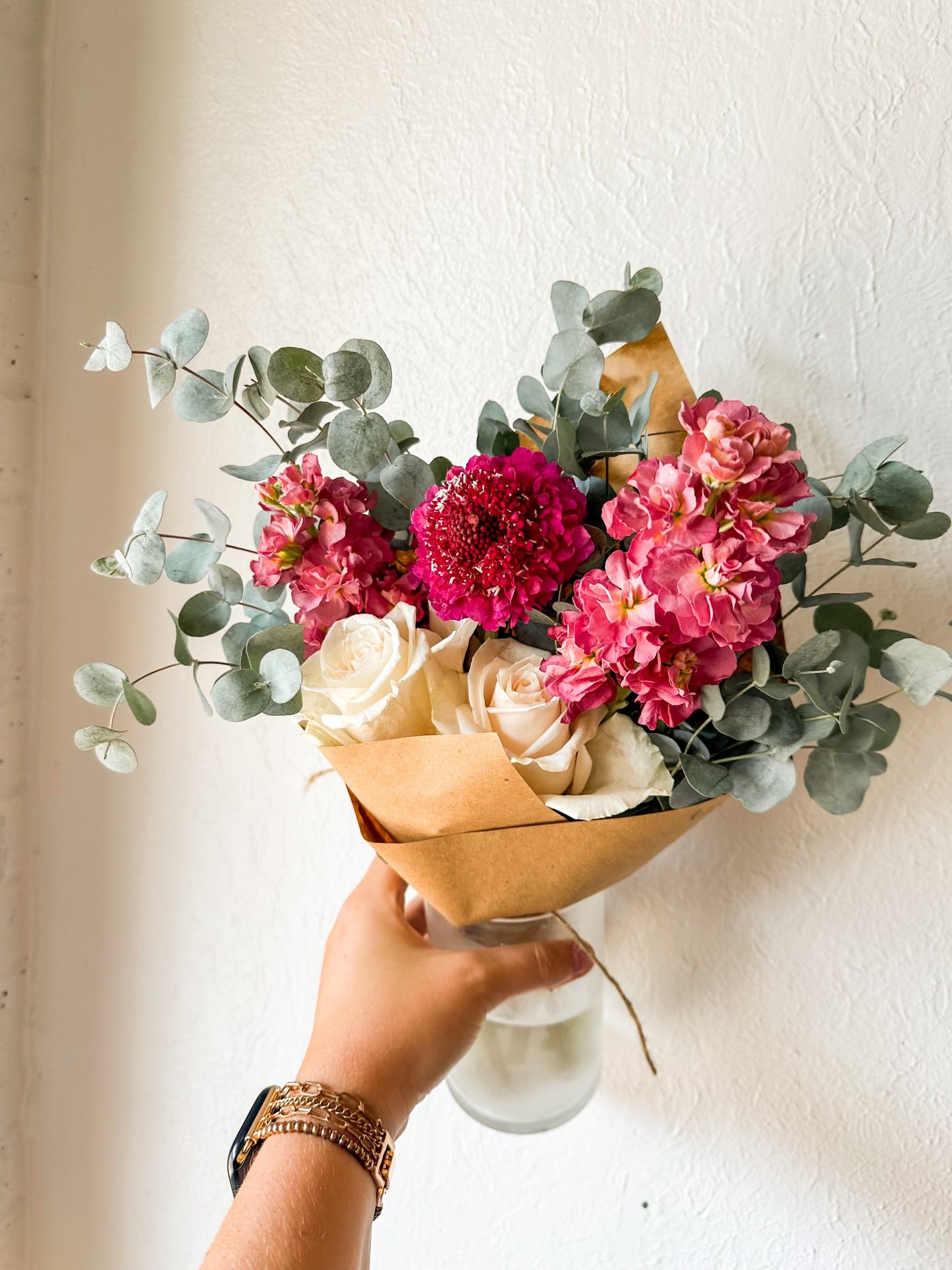 Designer Choice Wrapped arrangement- Dark Pink & greens