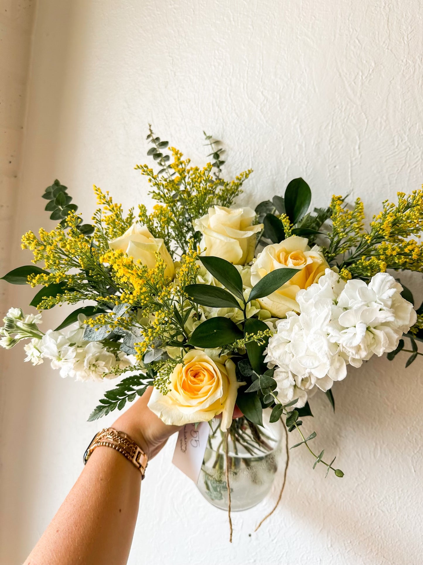 Designer Choice vase arrangement- Yellow & White