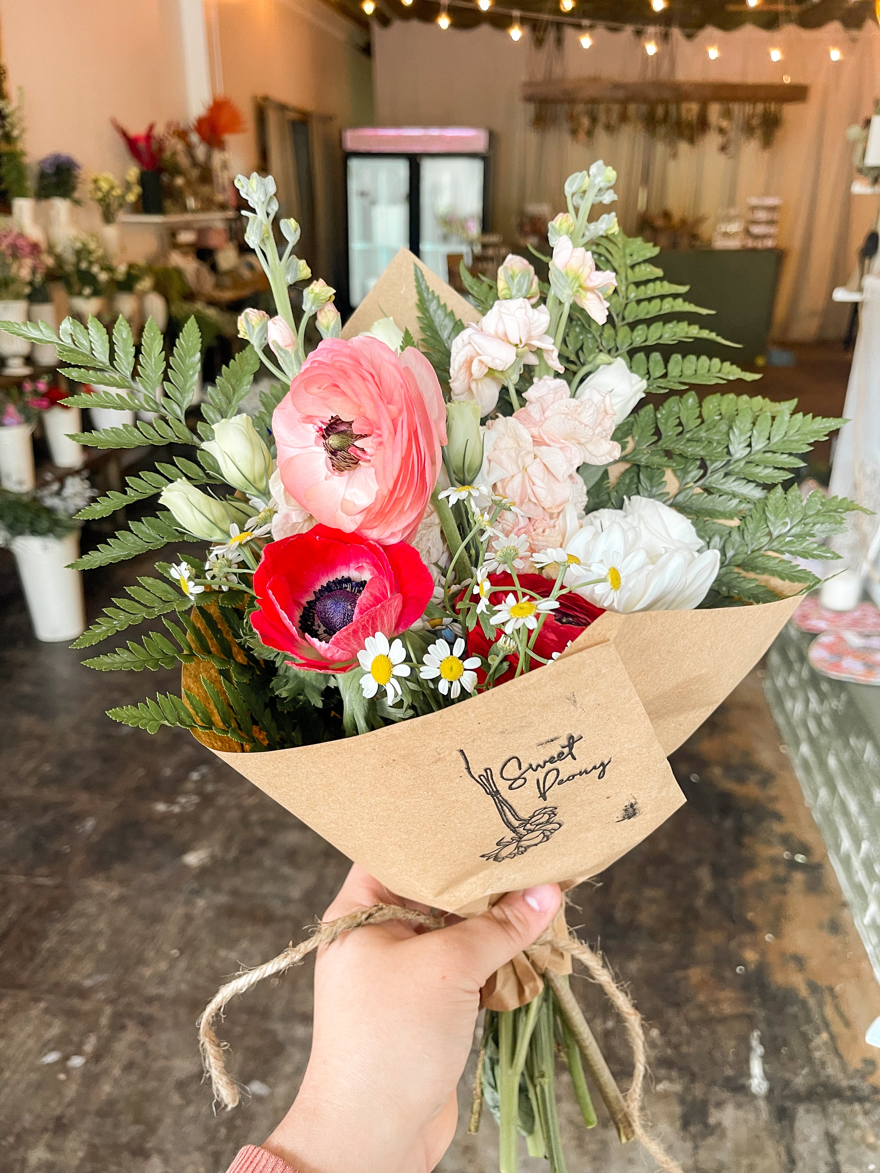 Designer Choice Wrapped Bouquet- Red & Pink – Sweet Peony Florals & Events