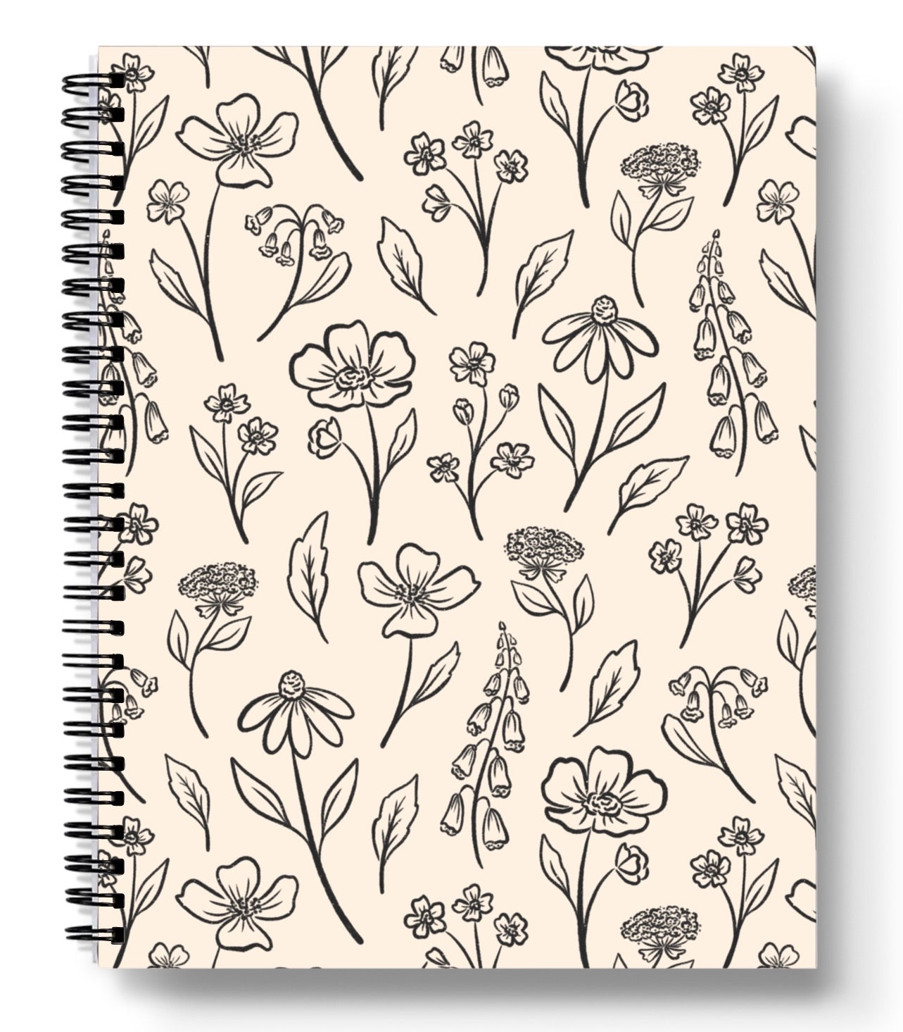 Ivory Pressed Floral Spiral Lined Notebook 8.5x11in.