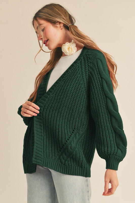 OPEN FRONT CABLE KNIT CARDIGAN