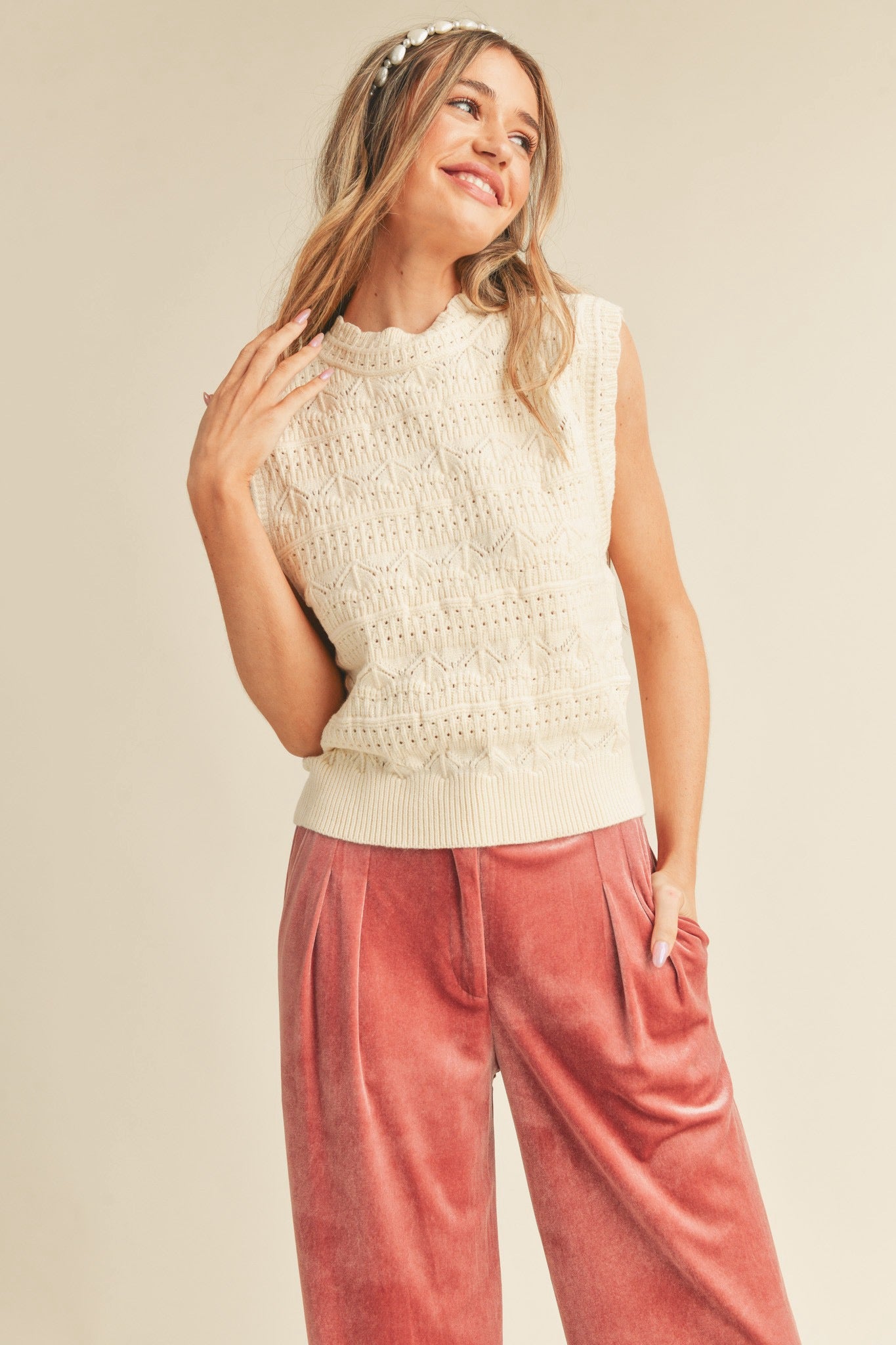 Knit pointelle sweater vest