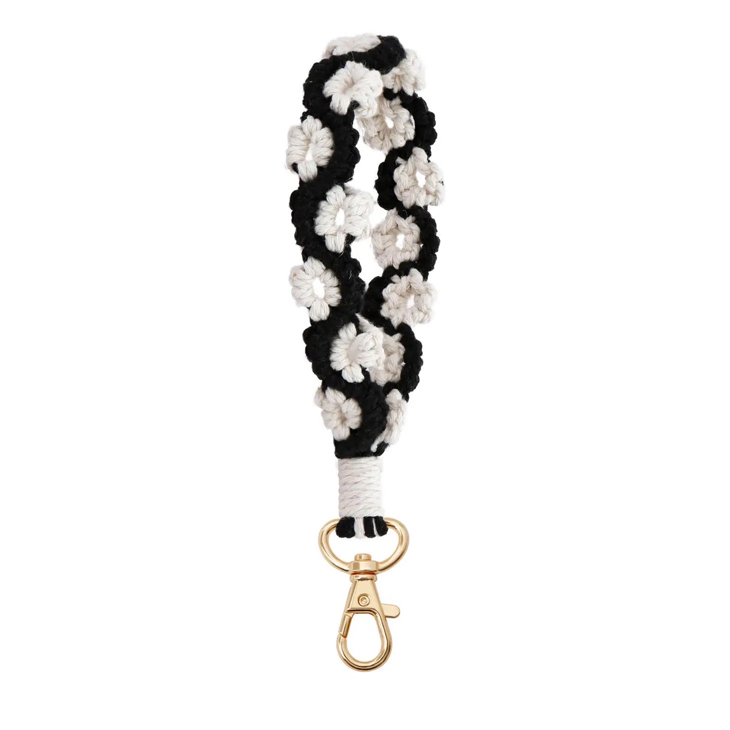 Macrame Two Tone Flower Wristlet Keychain