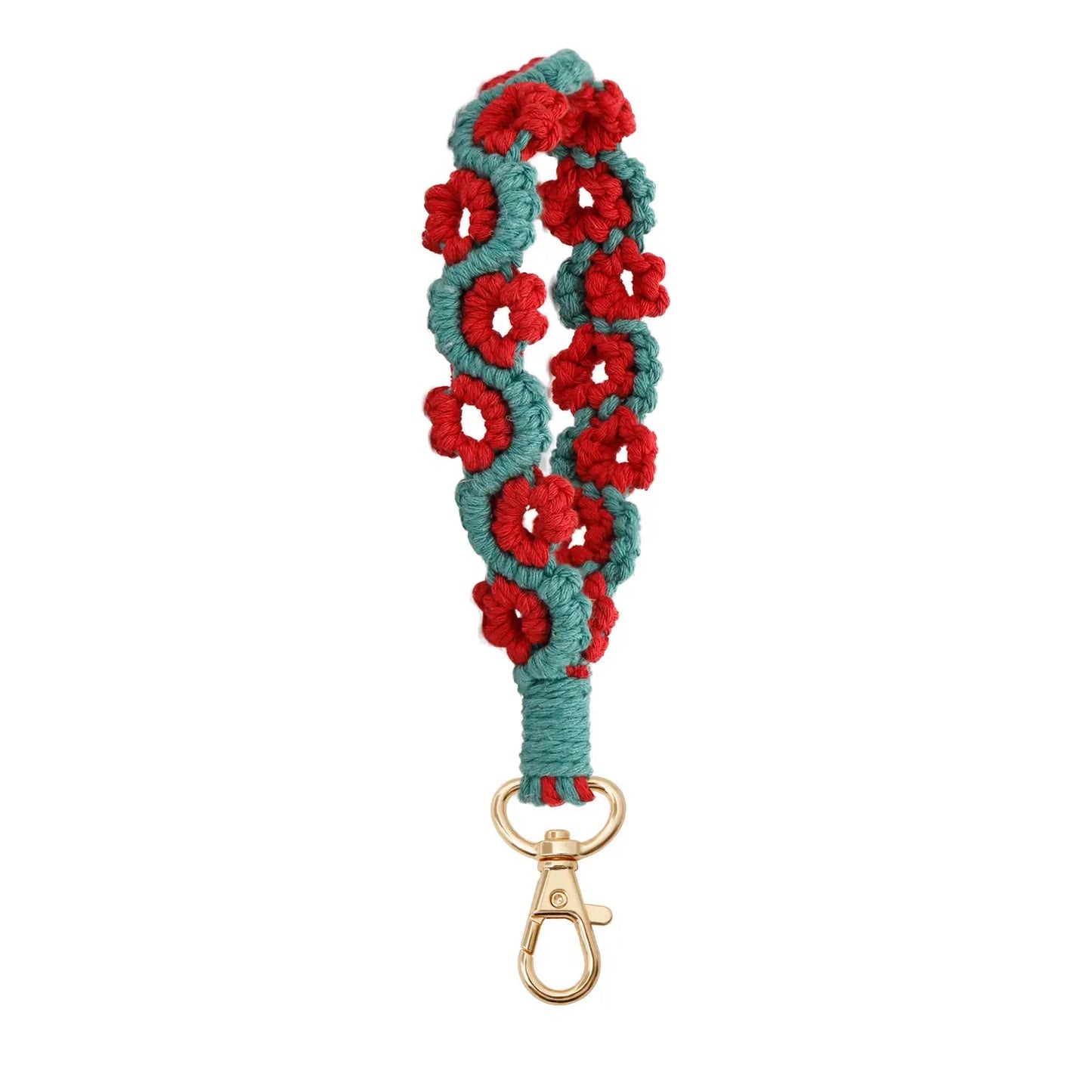 Macrame Two Tone Flower Wristlet Keychain